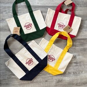 4 Trader Joe's Mini Canvas Tote Bags Set